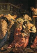 TINTORETTO, Jacopo The Birth of John the Baptist, detail ar oil
